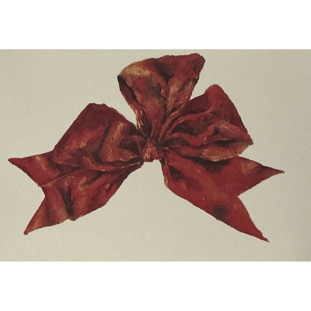 Oddballs Vintage Watercolor Greeted Christmas Card Box Of 10 Red Satin Gift Bow